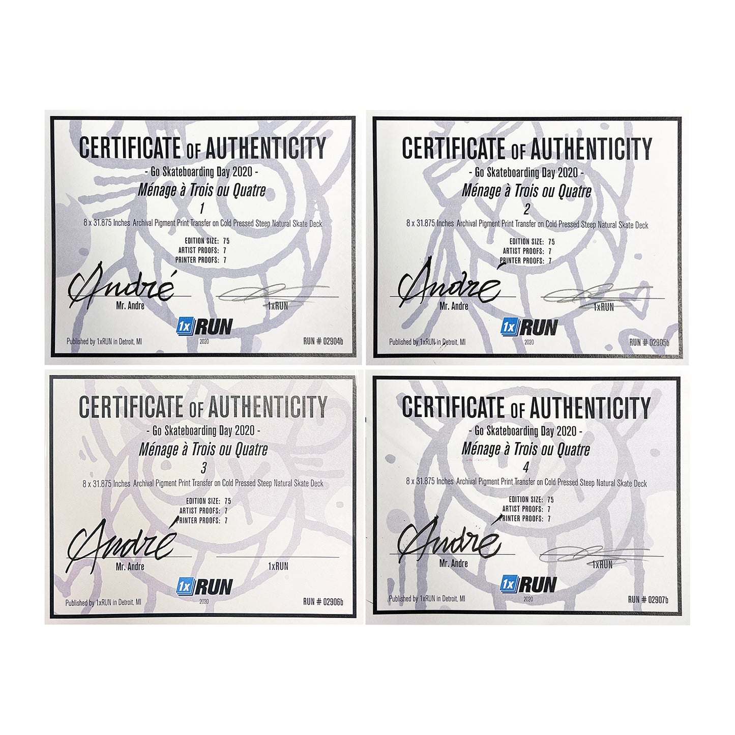 ANDRE SARAIVA 'Ménage à Trois ou Quatre' (2020) Quadriptych Skateboard Deck Set