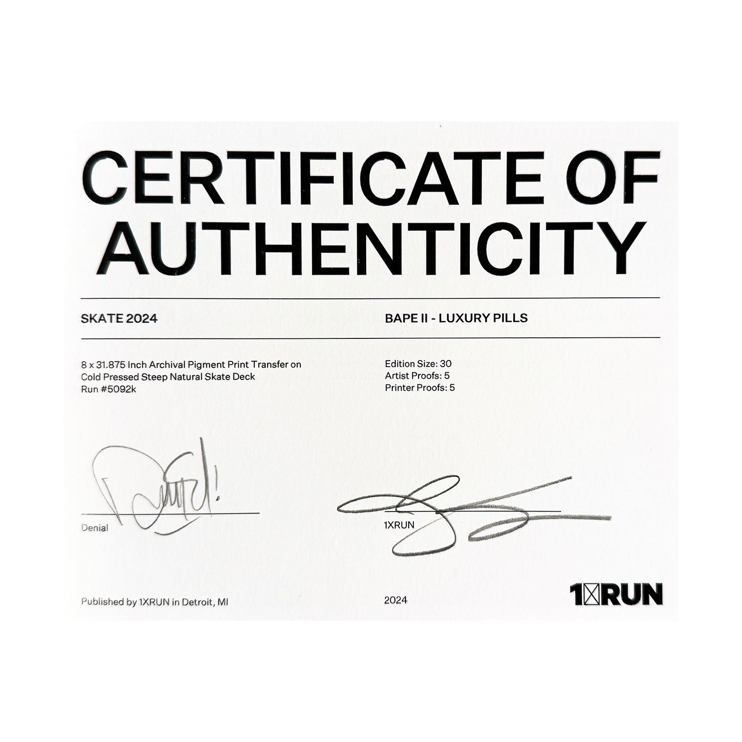 DENIAL x 1xRUN 'Luxury Pills: BAPE II' (2024) Skateboard Deck