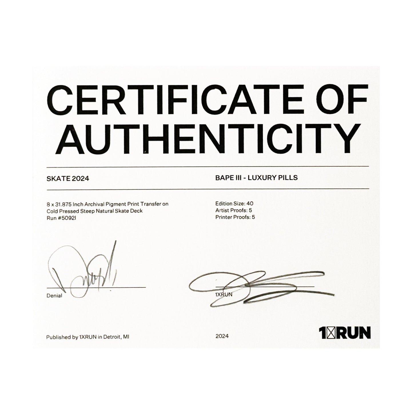 DENIAL x 1xRUN 'Luxury Pills: BAPE III' (2024) Skateboard Deck