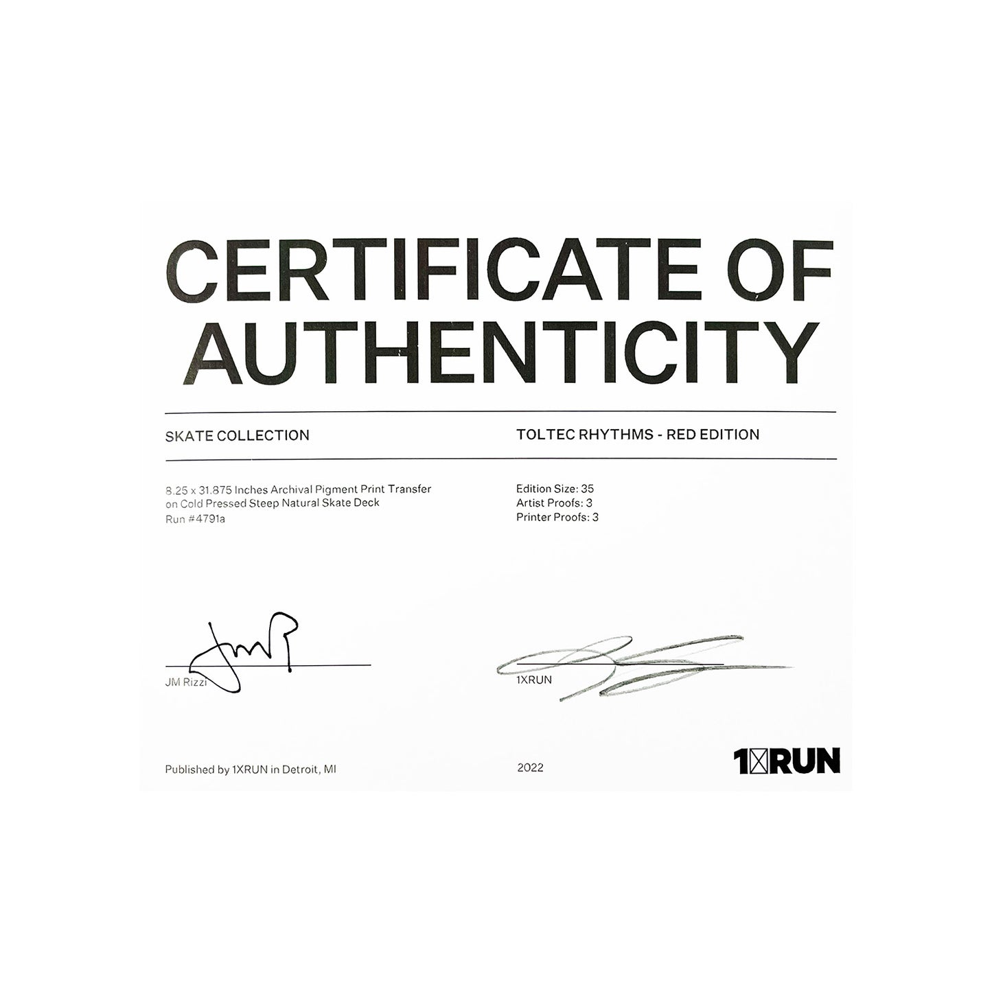 JM RIZZI x 1xRUN 'Toltec Rhythms' (2022) Skateboard Deck (red, #15)