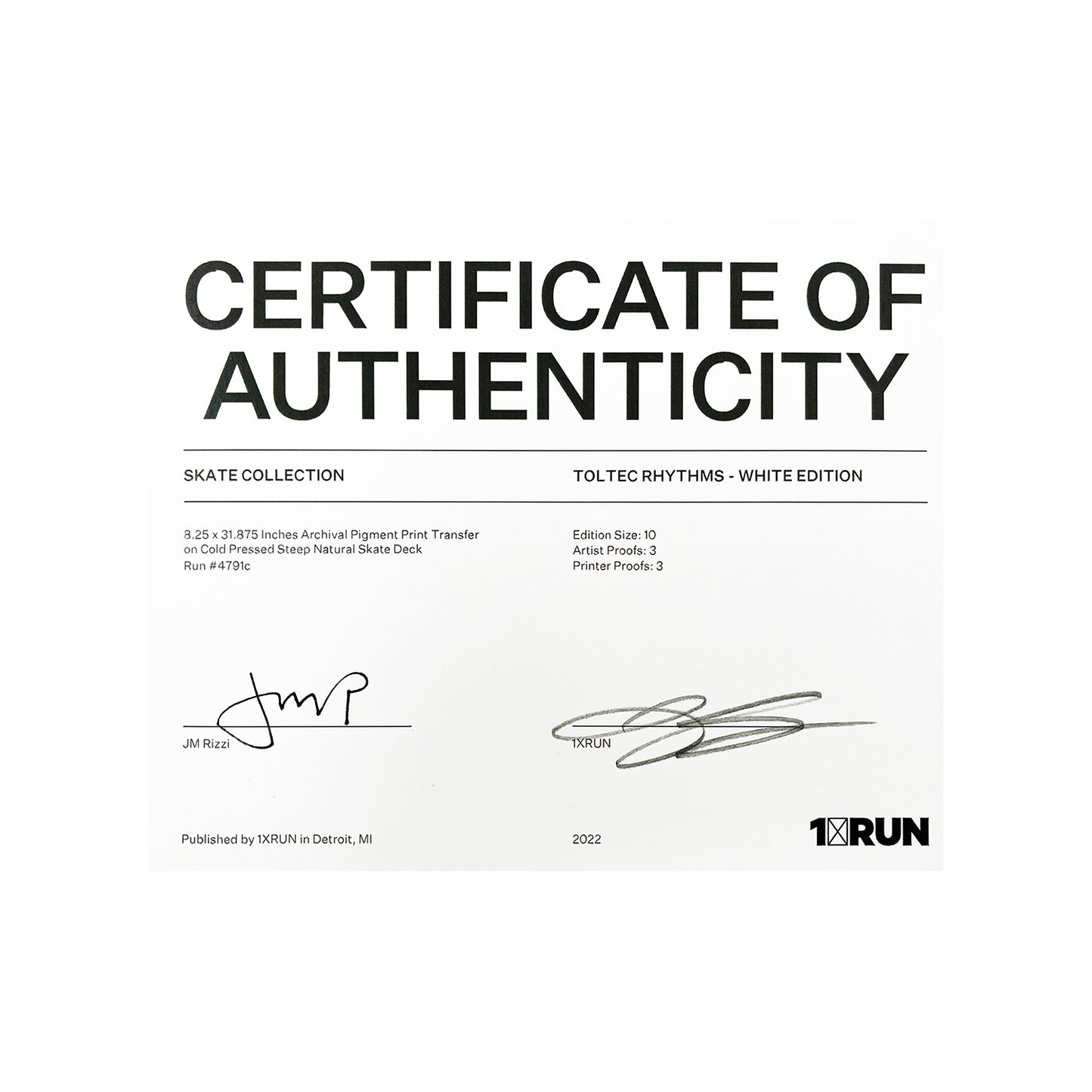 JM RIZZI x 1xRUN 'Toltec Rhythms' (2022) Skateboard Deck (white, #5)