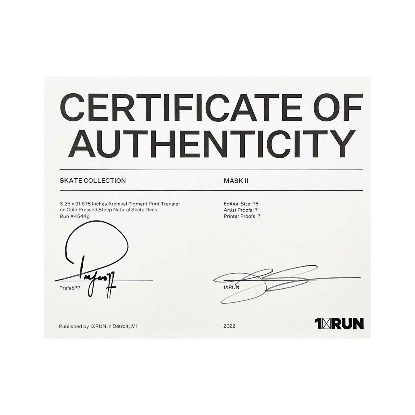 PREFAB 77 x 1xRUN 'Mask I + Mask II' (2022) Diptych Skateboard Deck Set