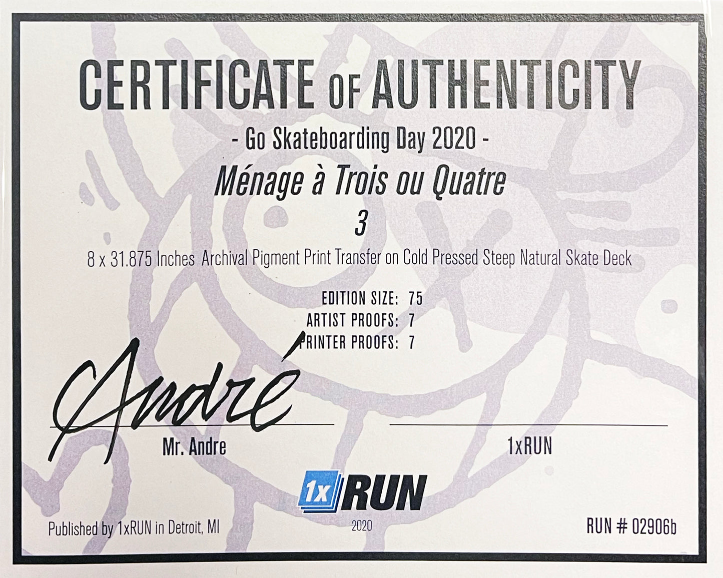 ANDRE SARAIVA 'Ménage à Trois ou Quatre 3' (2020) Skateboard Deck