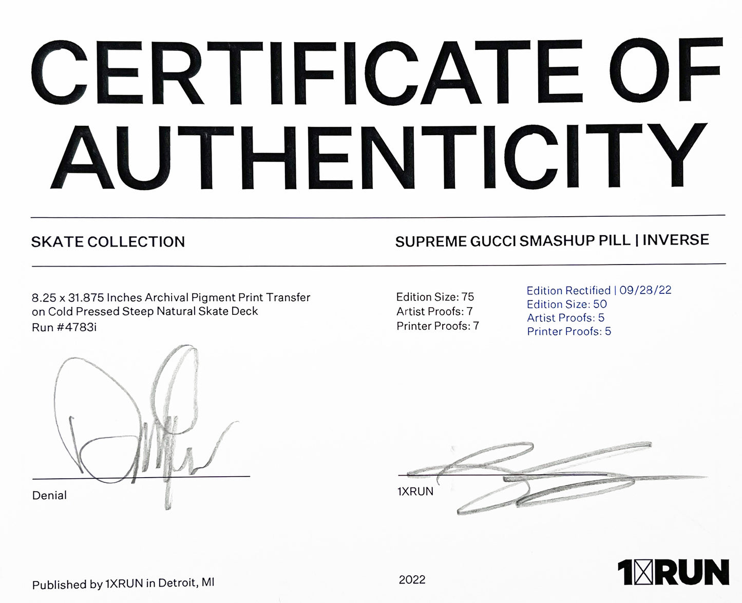 DENIAL x 1xRUN 'Supreme Gucci Smashup Pill' (2021) Skateboard Deck (inverse)
