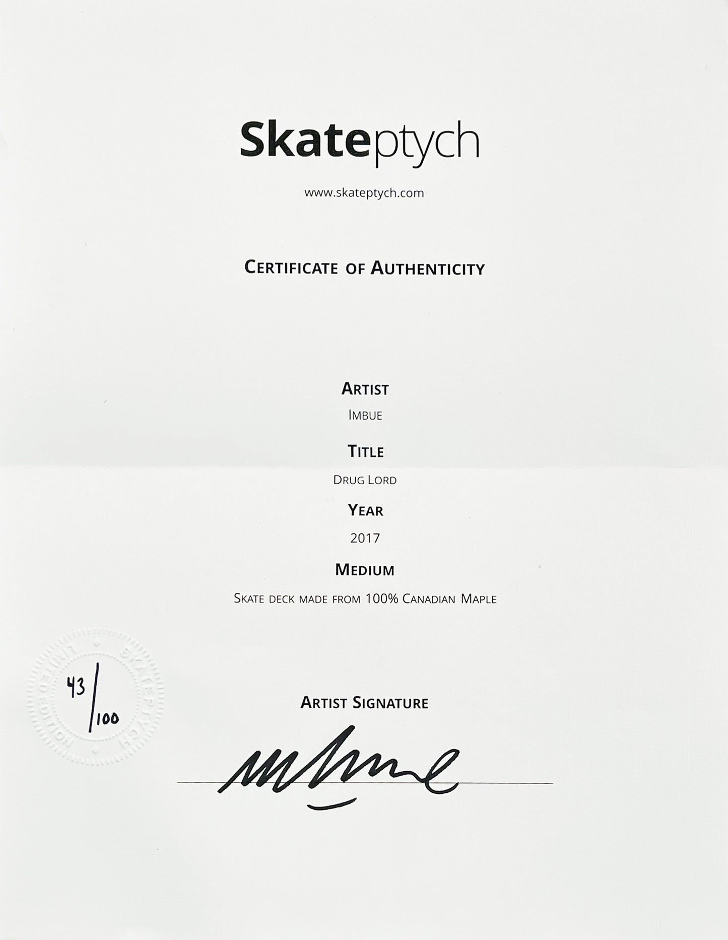 IMBUE x Skateptych 'Drug Lord Cross' (2017) Skateboard Deck