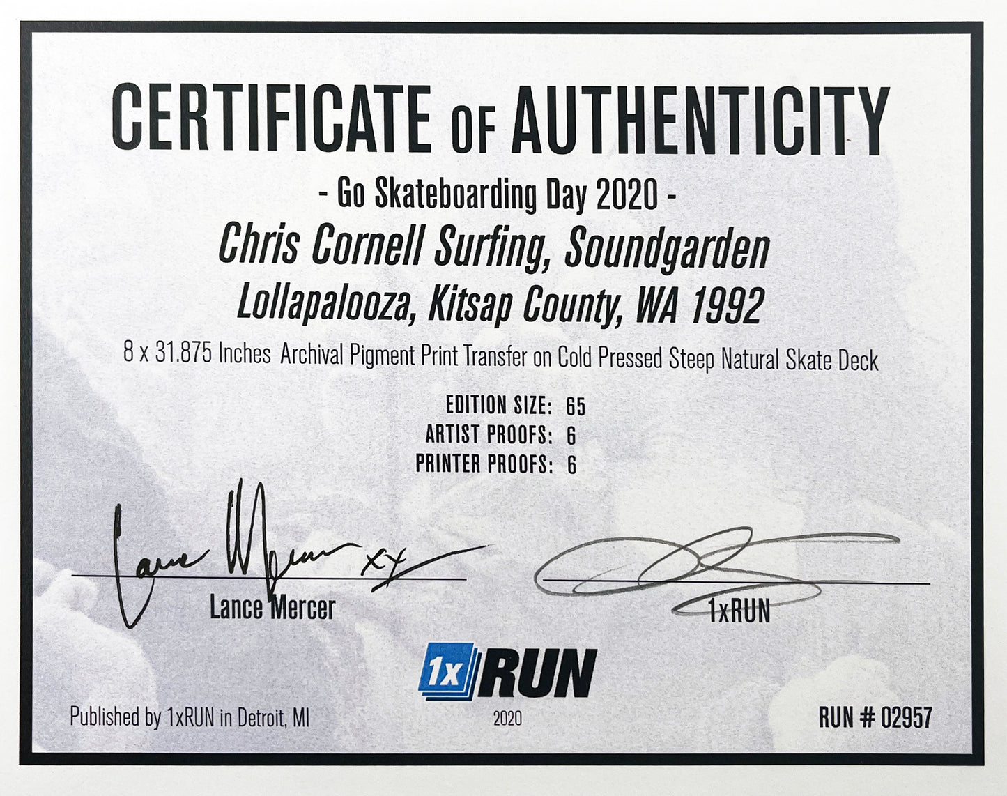 LANCE MERCER x 1xRUN 'Chris Cornell Surfing' (2020) Skateboard Deck