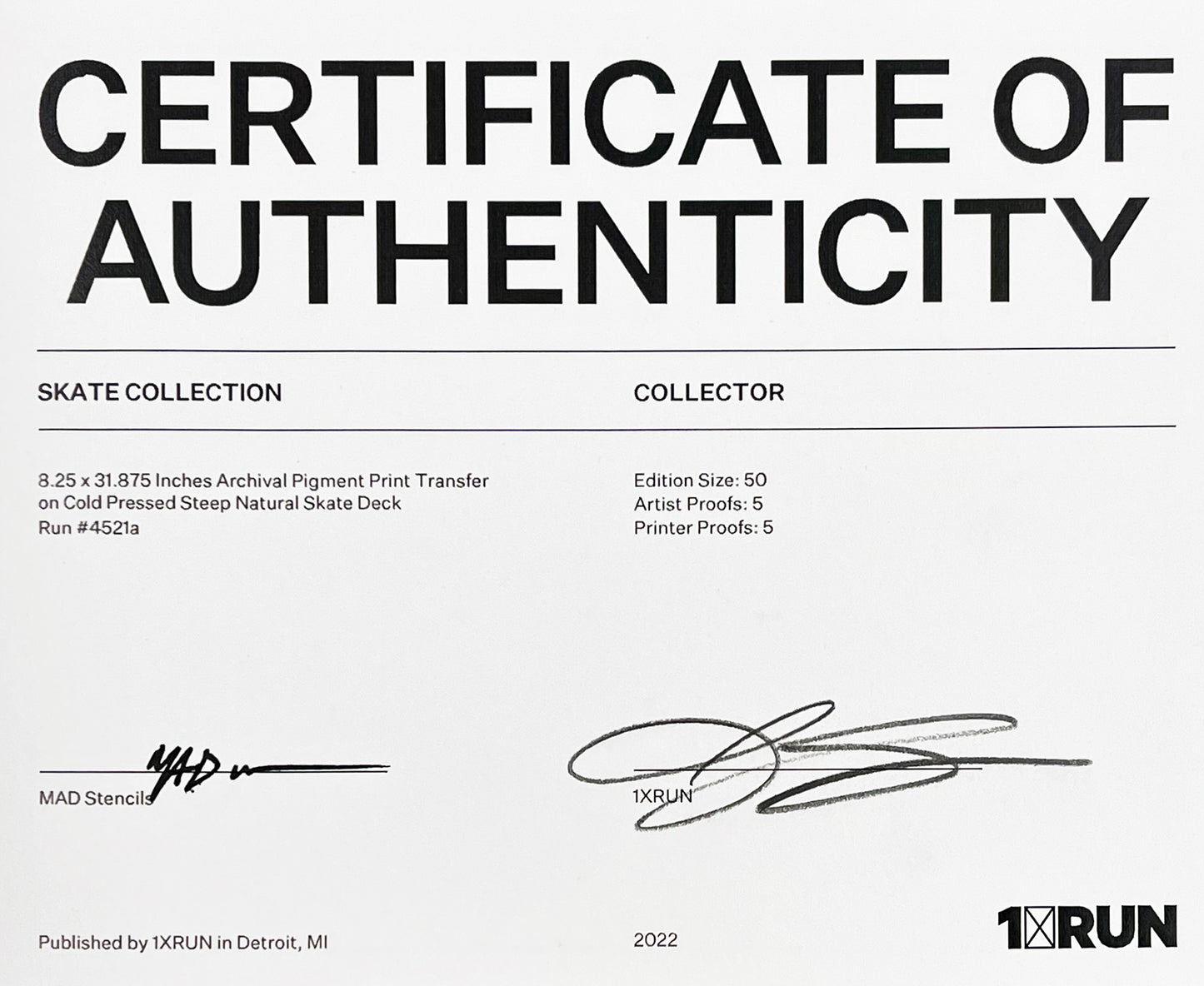 MAD x 1xRUN 'Collector' (2022) Skateboard Deck