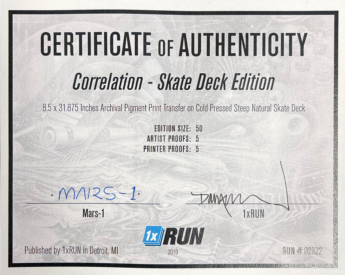 MARS-1 x 1xRUN 'Correlation' (2019) Skateboard Deck