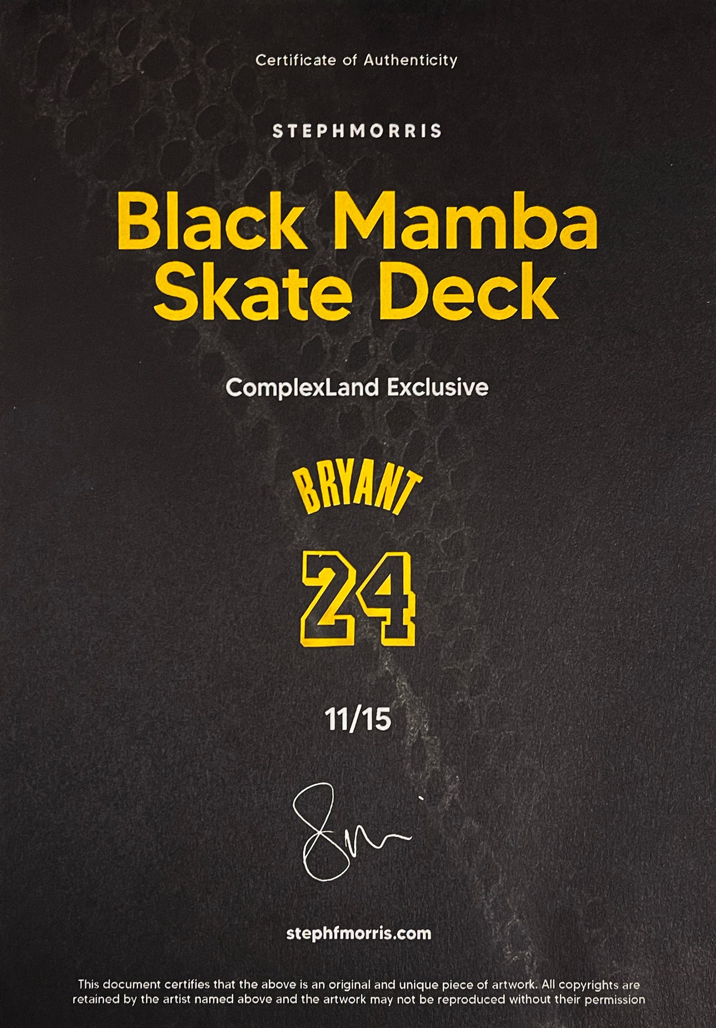 STEPH MORRIS 'Kobe: Black Mamba' (2021) Skateboard Deck