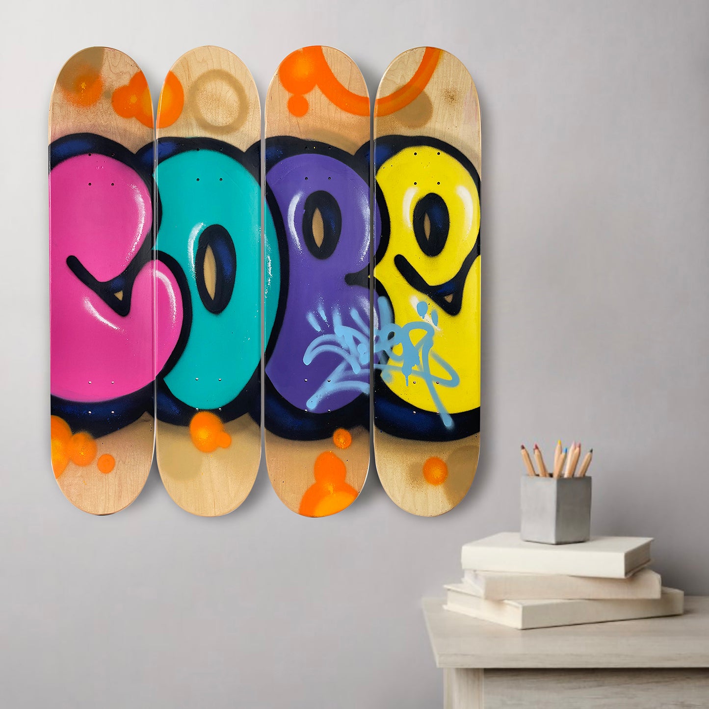COPE2 x SK8 of the ART 'Quad Tag' (2023) Original Quadriptych Skateboard Deck Set
