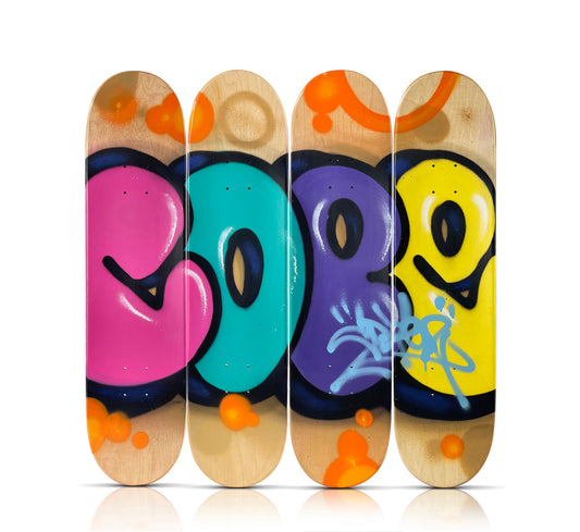 COPE2 x SK8 of the ART 'Quad Tag' (2023) Original Quadriptych Skateboard Deck Set