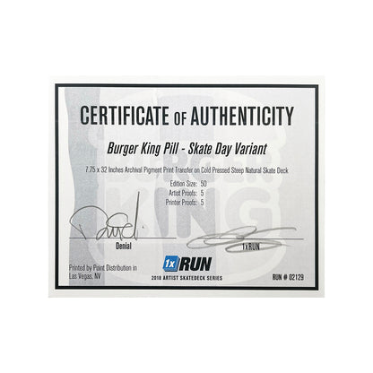 DENIAL x 1xRUN 'Burger King Pill' (2019) Skateboard Deck (AP)