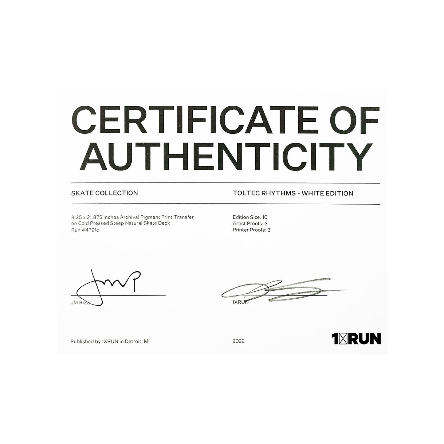 JM RIZZI x 1xRUN 'Toltec Rhythms' (2022) Skateboard Deck (white, #PP)