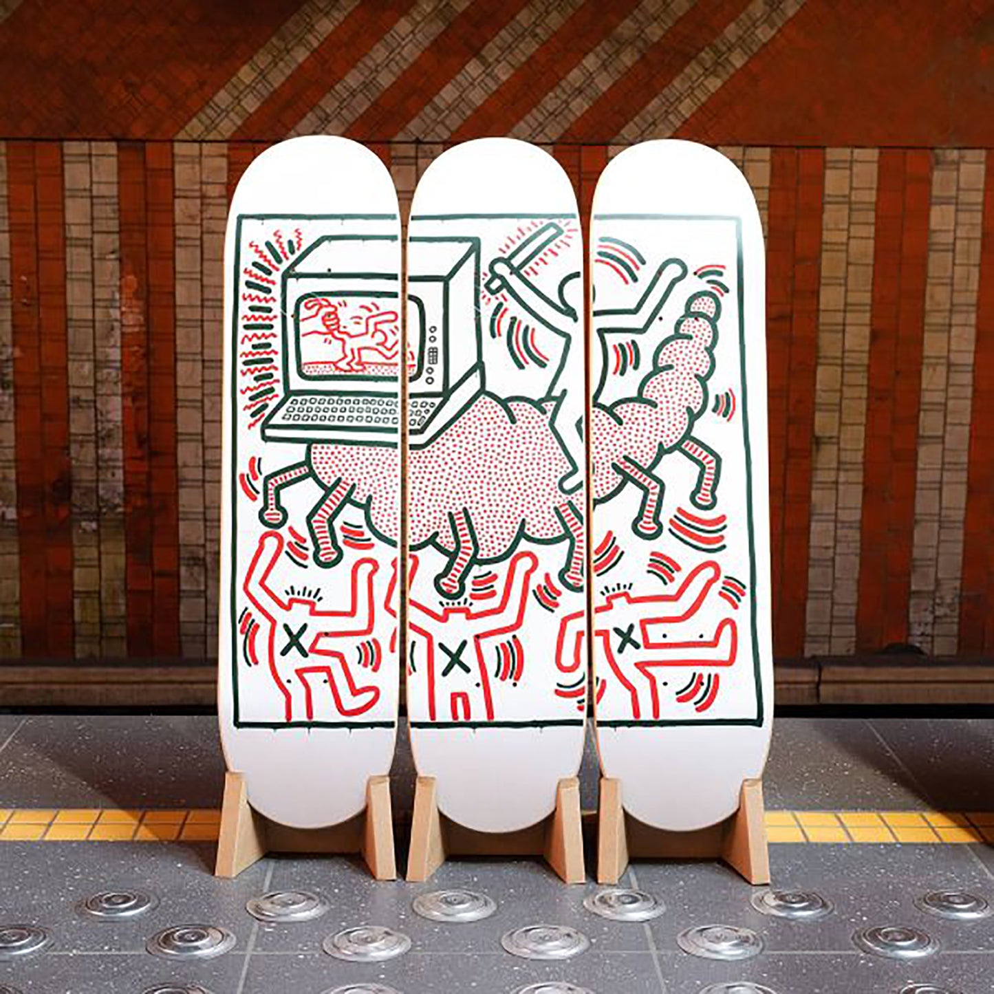 KEITH HARING 'Centipede' (2022) Triptych Skateboard Deck Set