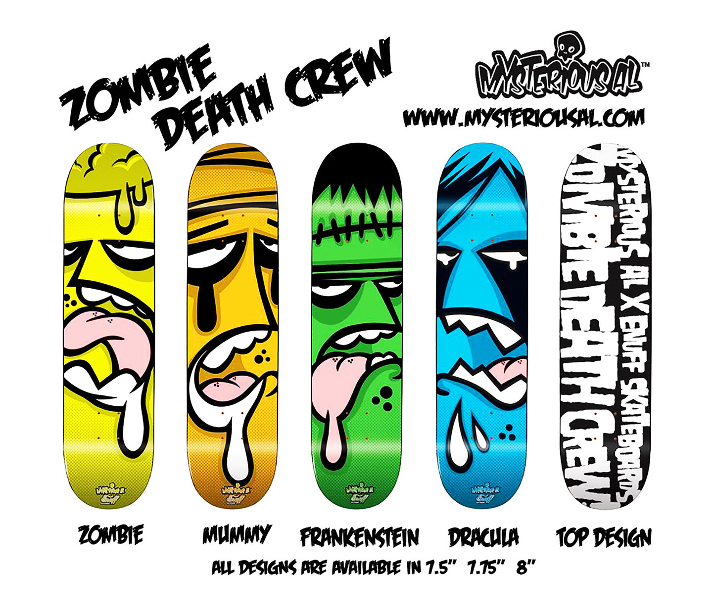 MYSTERIOUS AL 'Zombie Death Crew' (2011) Quadriptych Skateboard Deck Set