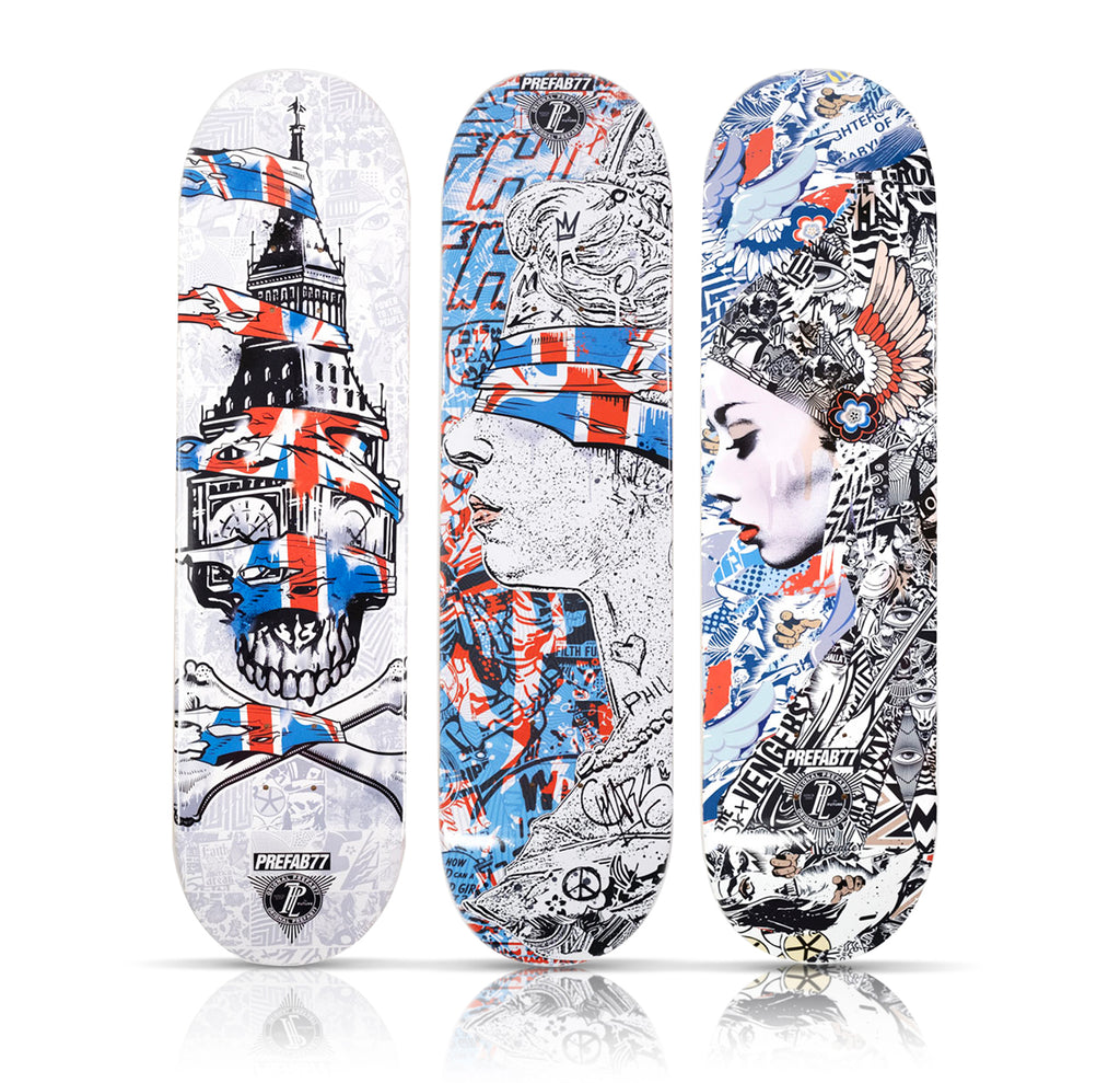 PREFAB 77 x 1xRUN 'Amsterdam's' + 'Big Ben Ripped' + 'Blind Faith' (2022) Triptych Skateboard Deck Set (#12)