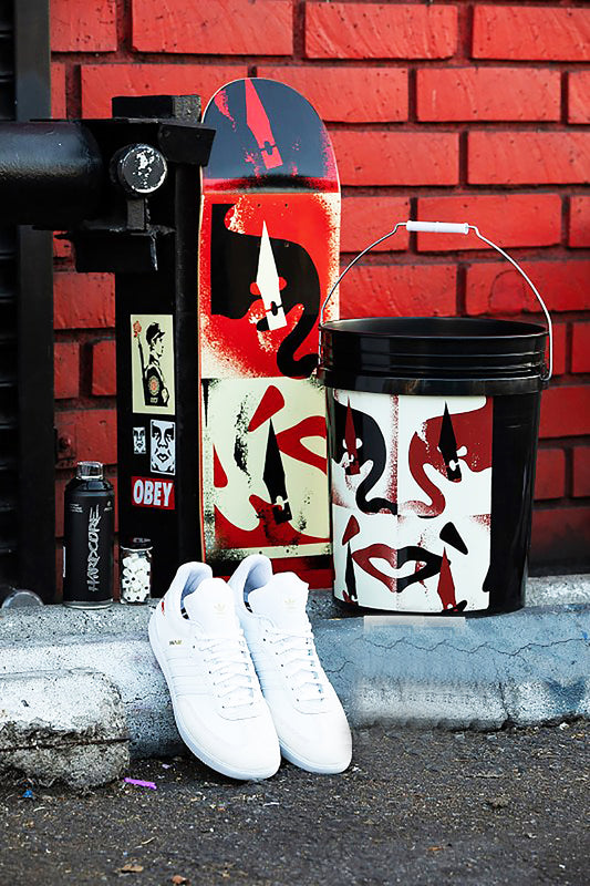 SHEPARD FAIREY x BTS 'Cut it Up' (2018) Adidas Shoes + Signed Skateboard + Obey Bucket Set