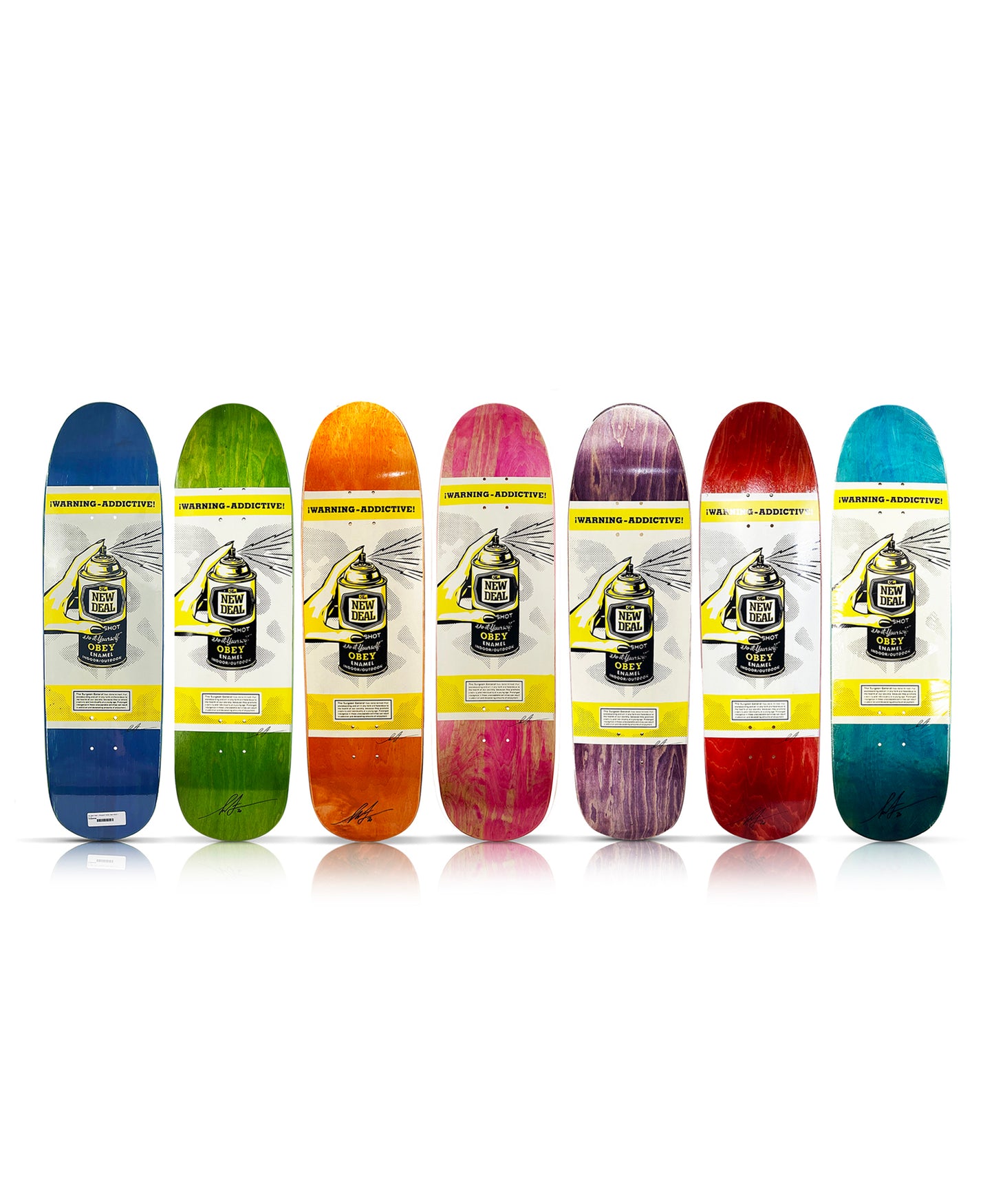 SHEPARD FAIREY x New Deal 'Warning: Addictive' (2020) 7-Skateboard Deck Set