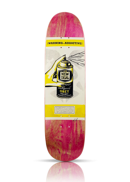 SHEPARD FAIREY x New Deal 'Warning: Addictive' (2020) Skateboard Deck (pink)