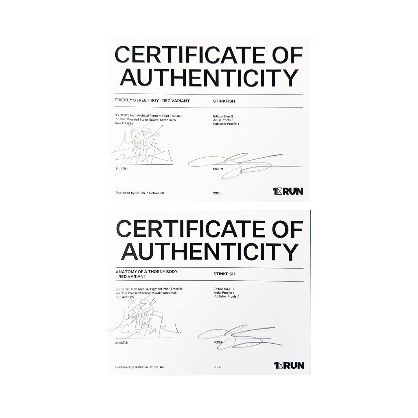 STINKFISH x 1xRUN 'Prickly...' + 'Anatomy...' (2025) Diptych Skateboard Deck Set