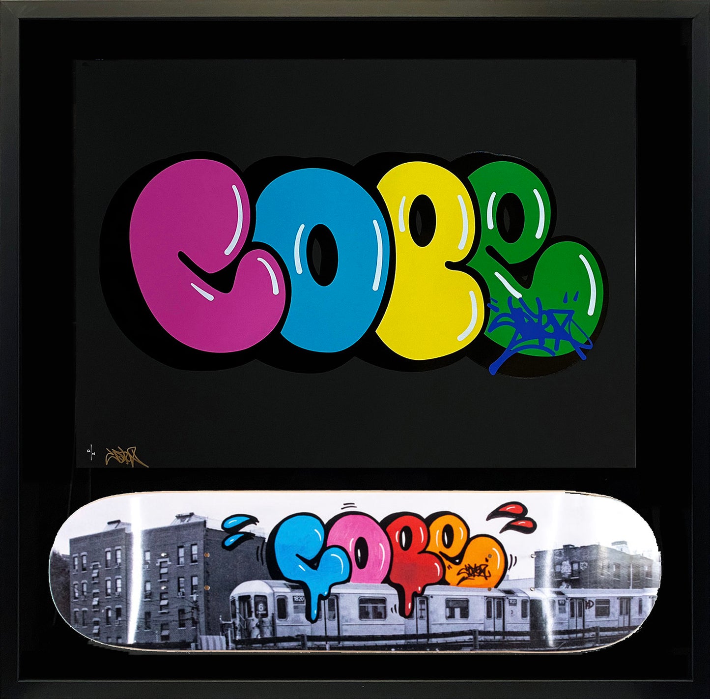 COPE2 'Iconic Bubble' Framed Screen Print + Skateboard Deck