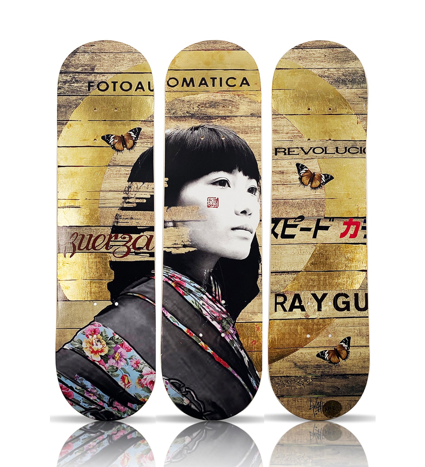 GARETH TRISTAN EVANS 'The Long Fade' (2021) Gold Leaf Triptych Skateboard Deck Set