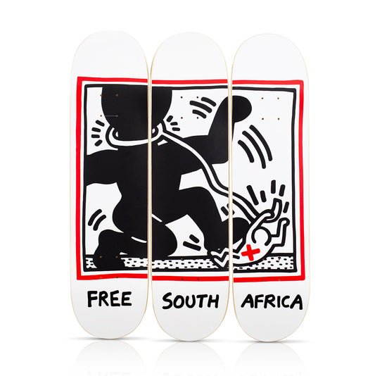 KEITH HARING 'Free South Africa' (2022) Triptych Skateboard Deck Set