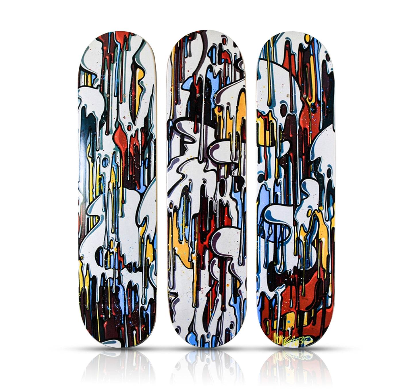 MOMIES x Deck-On 'Dégoulinant (Dripping) V2' (2012) Triptych Skateboard Deck Set