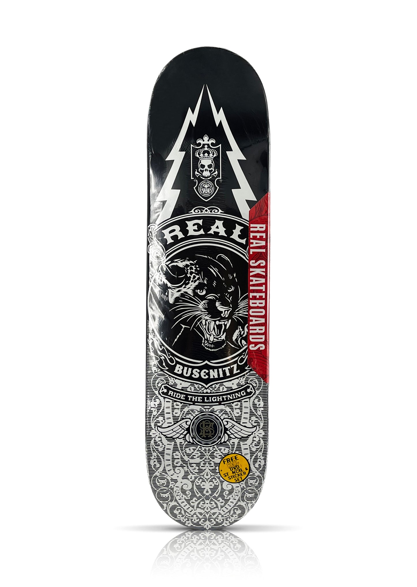 SHEPARD FAIREY x REAL Skateboards 'Ride the Lightning' (2006) Skateboard Deck (b/w)